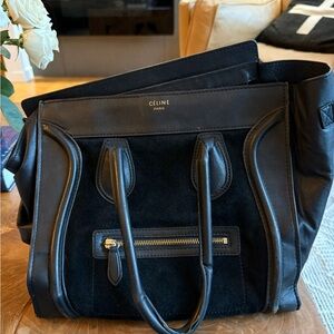 Celine Black Leather and Suede Tote
